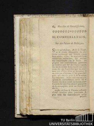 III. Conversation. Sur des Points de Politique.