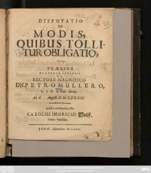 Disputatio De Modis, Quibus Tollitur Obligatio