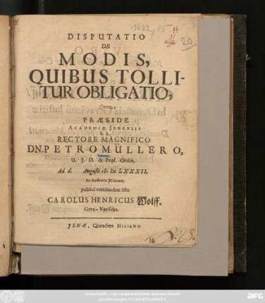 Disputatio De Modis, Quibus Tollitur Obligatio