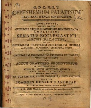 Oppenhemium Palatinum Illustrari Iterum Continuatum