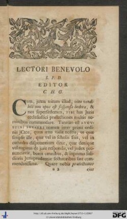Lectori Benevolo S. P. D. Editor C. H. G.