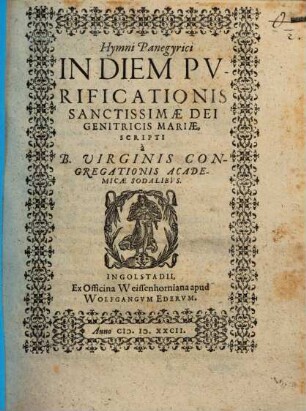 Hymni panegyrici in diem purificationis Sanctissimae Dei Gentricis Mariae