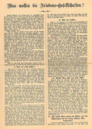 Werbeblatt der Deutschen Friedensgesellschaft "Was wollen die Friedens-Gesellschaften?"