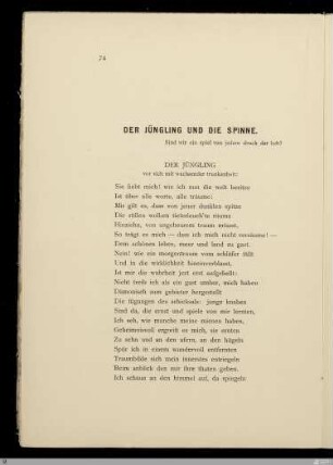 Der Jüngling und die Spinne / Hugo von Hofmannsthal