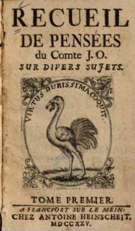 Recueil De Pensées du Comte J. O. Sur Divers Sujets. 1