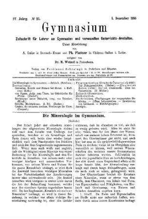 Die Mineralogie im Gymnasium : (Schluß)