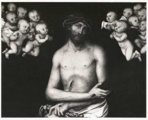 Schmerzensmann zwischen Engeln : Lucas Cranach der Ältere. Schmerzensmann zwischen Engeln. Buchenholz, um 1534