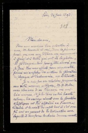 Nr. 5: Brief von Emile Picard an Felix Klein, Paris, 24.6.1892