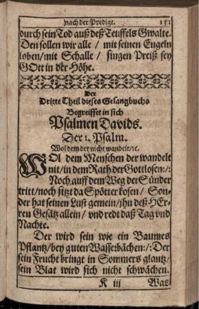 Der Dritte Theil dieses Gesangbuchs Begreiffet in sich Psalmen Davids