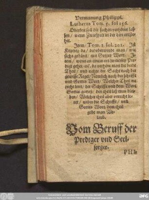 [Vom Beruff der Prediger vnd Seelsorger. Philippvs Melanthon.]