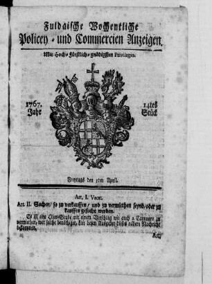 14tes Stück, Ausgabe vom 3. April 1767