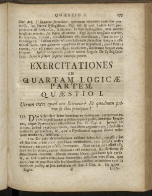 Exercitationes in Quartam Logicæ Partem. Quæstio I.