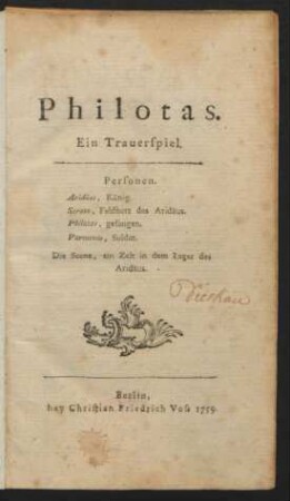 Philotas : Ein Trauerspiel