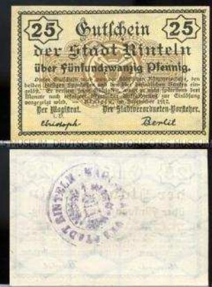 Rinteln, Notgeld, 25 Pfennig
