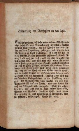 Erinnerung des Verfassers an den Leser