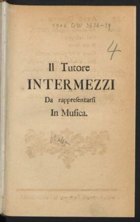 Il Tutore : Intermezzi ; Da rappresentarsi In Musica