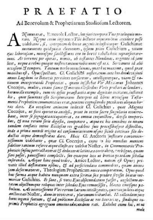 Praefatio Ad Benevolum & Prophetiarum Studiosum Lectorem.