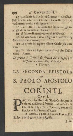 La Seconda Epistola di S. Paolo Apostolo à Corinti