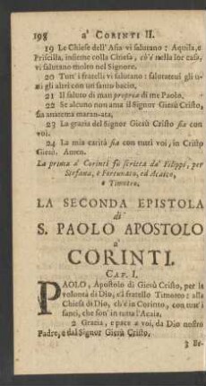 La Seconda Epistola di S. Paolo Apostolo à Corinti