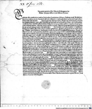 Von gottes genaden Wir Albrecht Pfallntzgrave bey Rhein, Hertzog in Obern unnd Nidern Bayrn [et]c. (E)mbieten allen ... Ambtleüten ... unnsern ... grues ... Wiewol wir ... das Püchsen schiessen unnd offen Schießstet auf dem lannd ... verbieten ... lassen ... befinden wir doch ... das solchem ... khain volziehung beschehen ... Demnach bevelhen ... wir euch ...