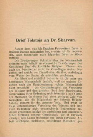 Brief Tolstois an Dr. Skarvan