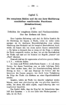 Cap. X - XI. Die complexen Zahlen und die durch Einführung unmittelbar bedingten Functionen. Integration nach complexen Variabeln.