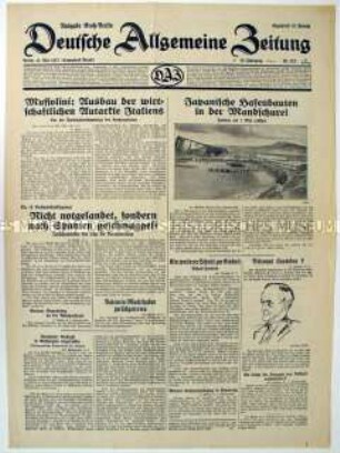Tageszeitung "Deutsche Allgemeine Zeitung" u.a. zur "Nichteinmischung" der Großmächte in den Spanischen Bürgerkrieg