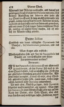Dritte Section. Handlend von denen nöthigsten Operationen des Bauches, der Membrorum genitalium, und des Ani.