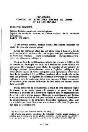 223-248, Consensus, Conflit et attitudes envers le crime et la loi pénale