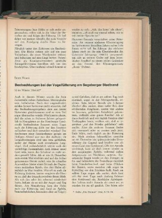 Beobachtungen bei der Vogelfütterung am Segeberger Stadtrand