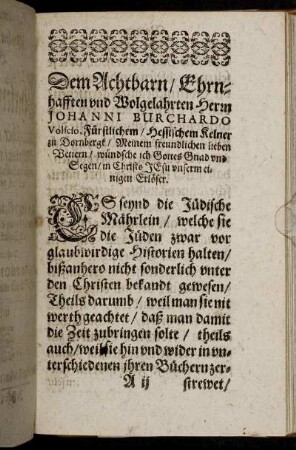 Dem Achtbaren, Ehrenhafften und Wolgelahrten Herrn Johanni Burchardo [...]