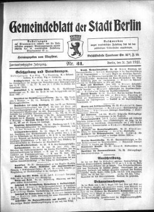 1921,31: Nr. 31, 31. Juli 1921