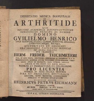Dissertatio Medica Inavgvralis De Arthritide