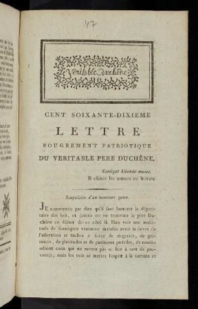 170. Lettre Bougrement Patriotique Du Veritable Pere Duchene