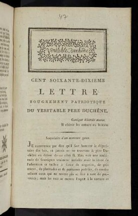 170. Lettre Bougrement Patriotique Du Veritable Pere Duchene