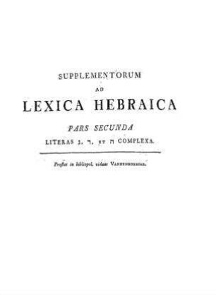 In: Supplementa ad Lexica Hebraica ; Band 2
