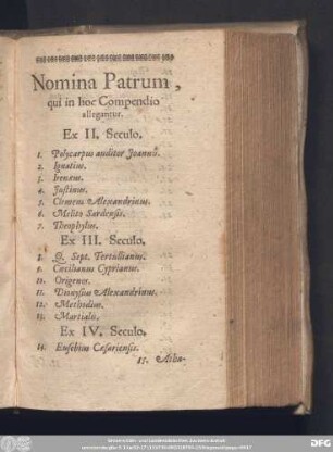 Nomina Patrum, qui in hoc Compendio allegantur.
