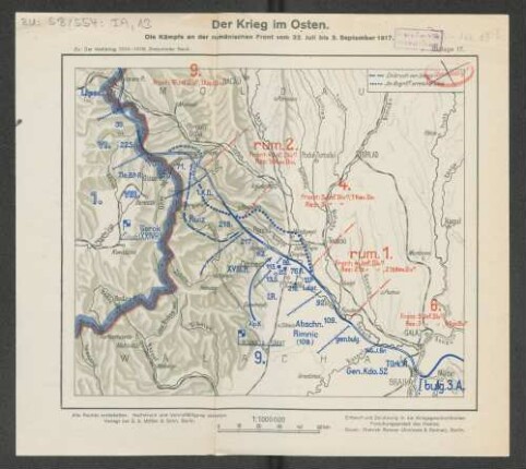 Beilage 17. Der Krieg im Osten. Die Kämpfe an der rumänischen Front vom 22. Juli bis 3. September 1917.
