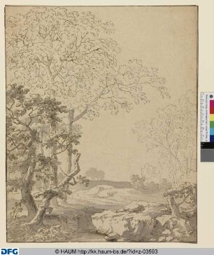 Landschaft mit Bach und Bäumen