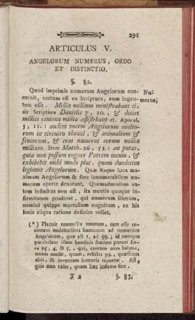 Articulus V. Angelorum Numerus, Ordo et Distinctio.