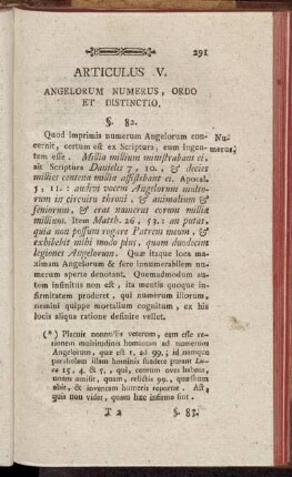 Articulus V. Angelorum Numerus, Ordo et Distinctio.
