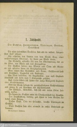 1. Abschnitt. Die Sachsen, Hermunduren, Thüringer, Sorben, Deutschen