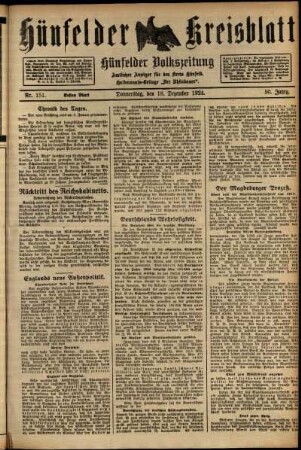 Zweite Ausgabe vom Dienstag, den 16. Dezember 1924.