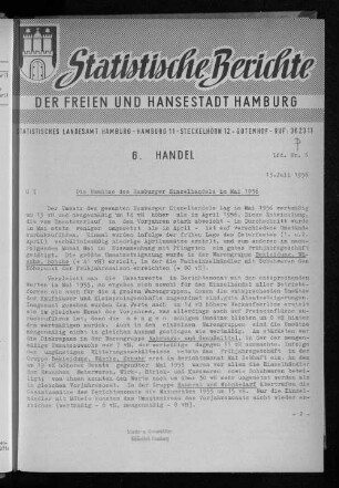 Die Umsätze des Hamburger Einzelhandels im Mai 1956 : Lfd. Nr. 6