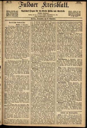 Erste Ausgabe vom Samstag, den 12. September 1874.