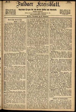 Erste Ausgabe vom Samstag, den 12. September 1874.