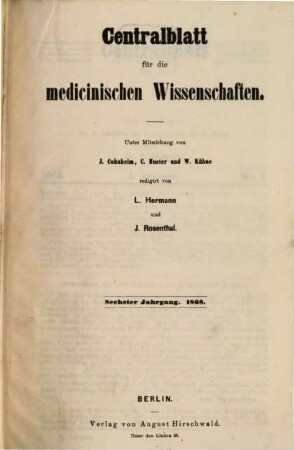 Centralblatt für die medicinischen Wissenschaften, 6. 1868