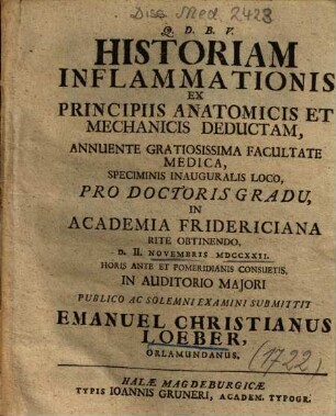 Historiam Inflammationis Ex Principiis Anatomicis Et Mechanicis Deductam