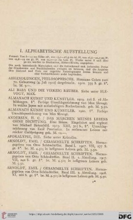 I. Alphabetische Austellung