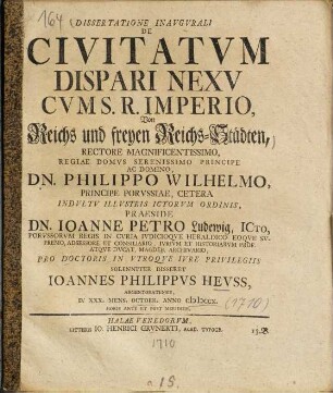Dissertatione Inavgvrali De Civitatvm Dispari Nexv Cvm S. R. Imperio, Von Reichs und freyen Reichs-Städten